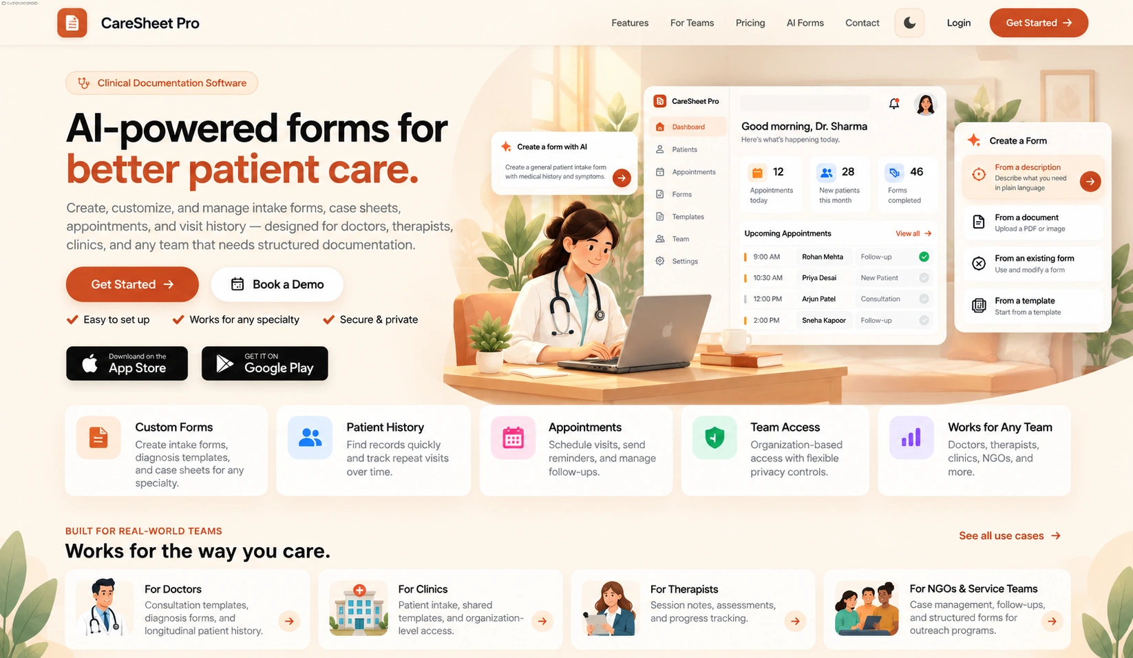 CareSheet Pro Clinical Dashboard and AI Form Creator